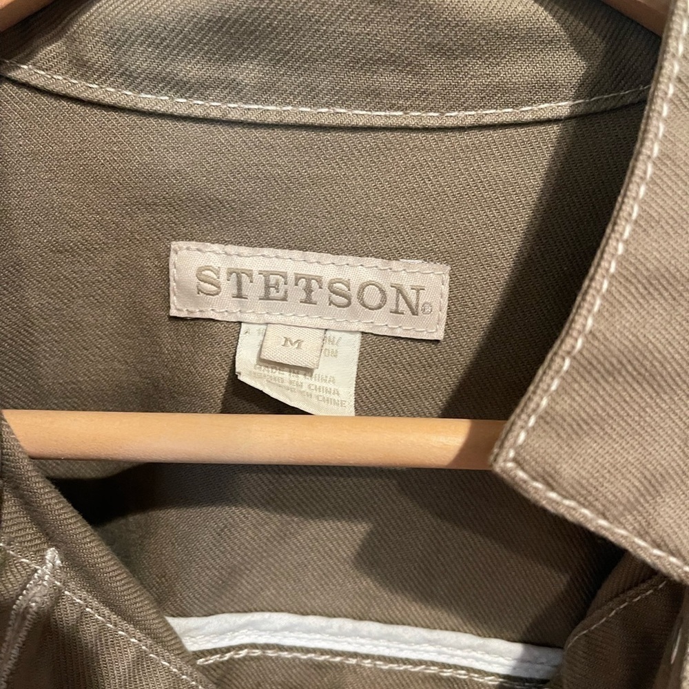 Stetson Women’s Studded Khaki/Olive Green Utility Denim Jacket M - Picture 3 of 5